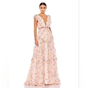 Mac Duggal RUFFLED FLORAL PRINT CAP SLEEVE GOWN 668090 size 12
